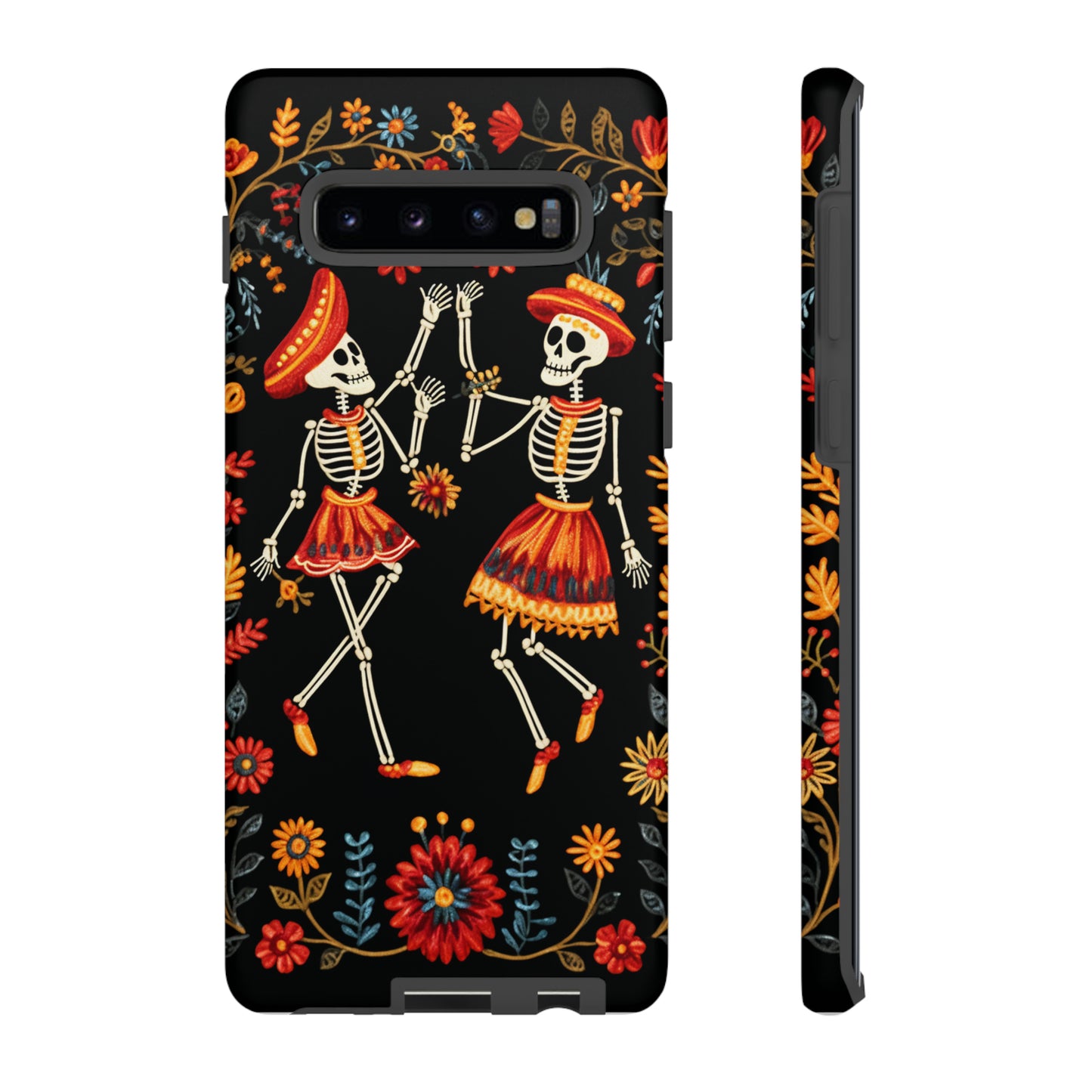 Dead Can Dance, iPhone 15 case, Floral Embroidery Skeletons | Whimsical Dance of the Departed for Google Pixel, iPhone & Samsung Galaxy