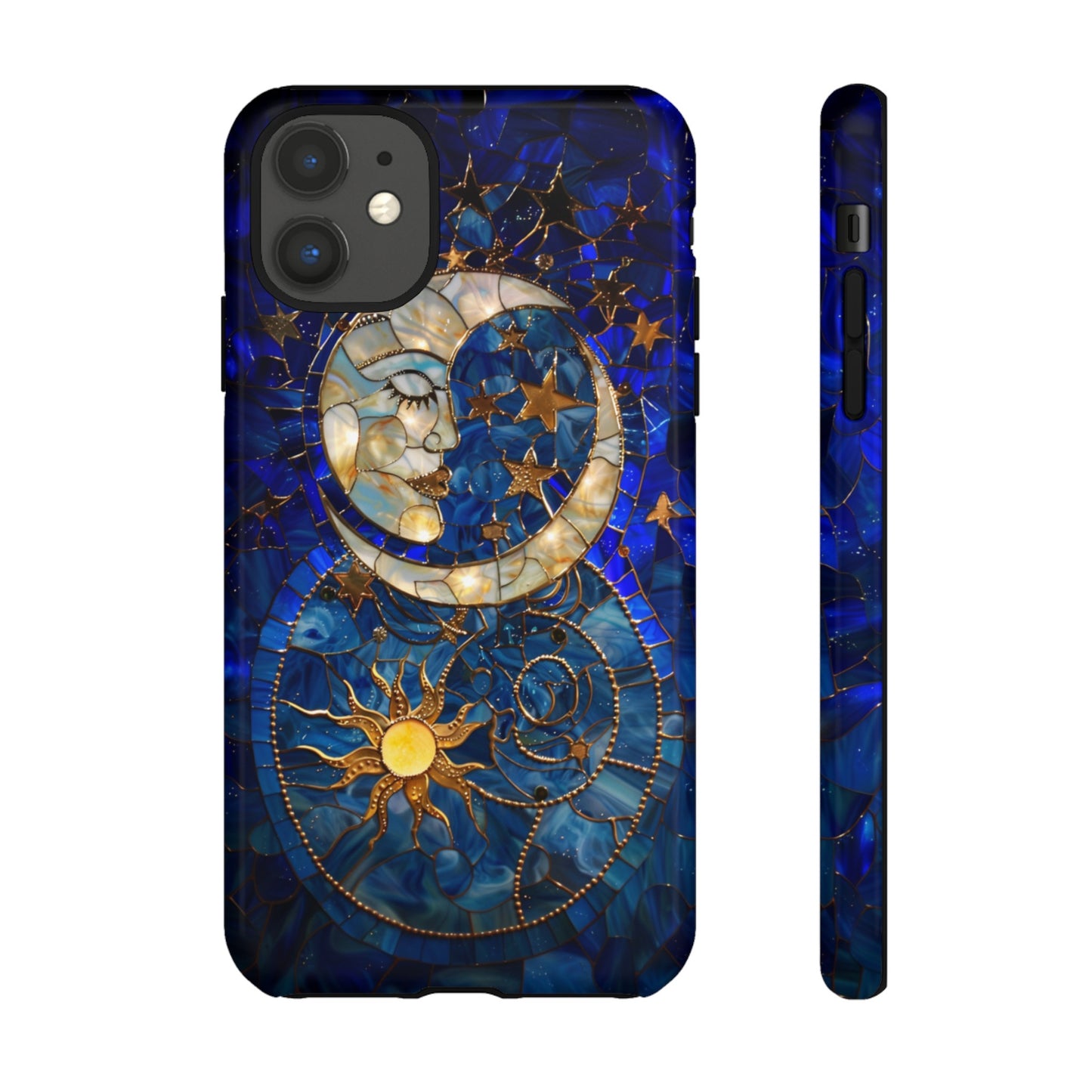 Celestial Stained Glass Moon and Stars Phone Case, Night Sky iPhone 15 Case