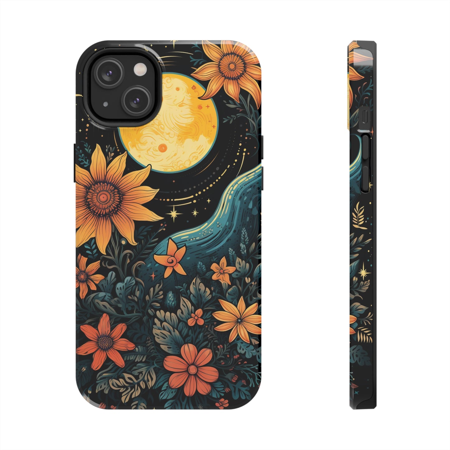 Boho Meets Cottagecore: Floral Sun, Moon & Stars iPhone Case – A Celestial Delight