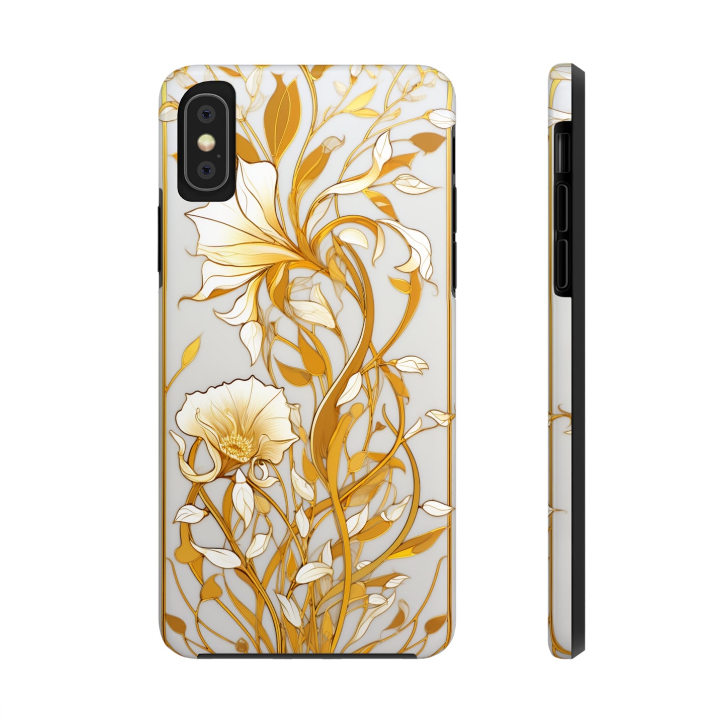 Gold floral Elegance: Art Deco Stained Glass iPhone Case | Vintage Glamour & Modern Protection for iPhone Models 11 through 14 Pro Max