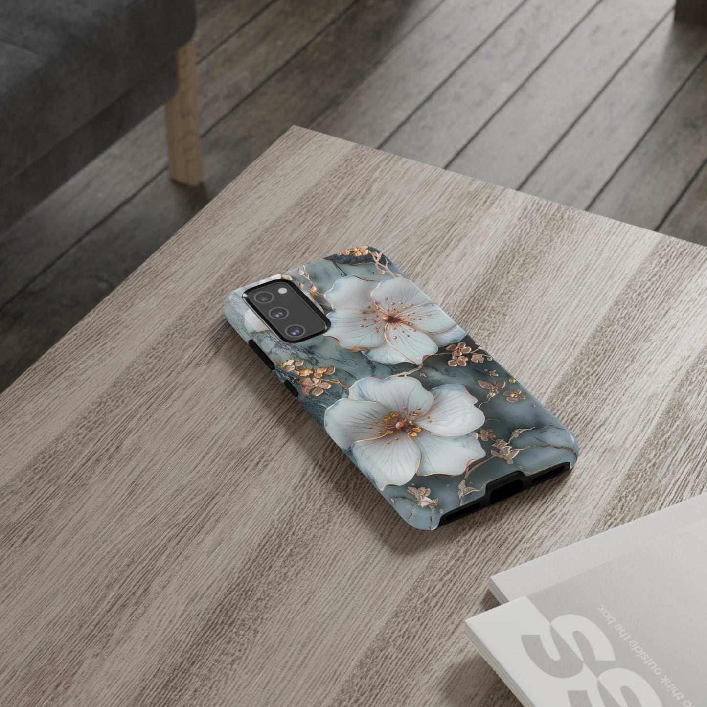 White Flower on Marble Stone  Phone Case