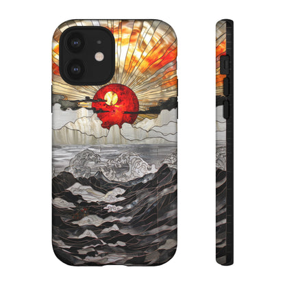 Japanese Rising Sun Phone Case Stained Glass Ocean Wave Phone Cover iPhone 15 Case