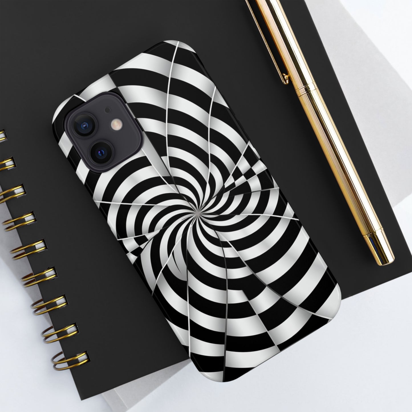 Trippy Black and White Optical Illusion Tough iPhone Case | Psychedelic Phone Cover