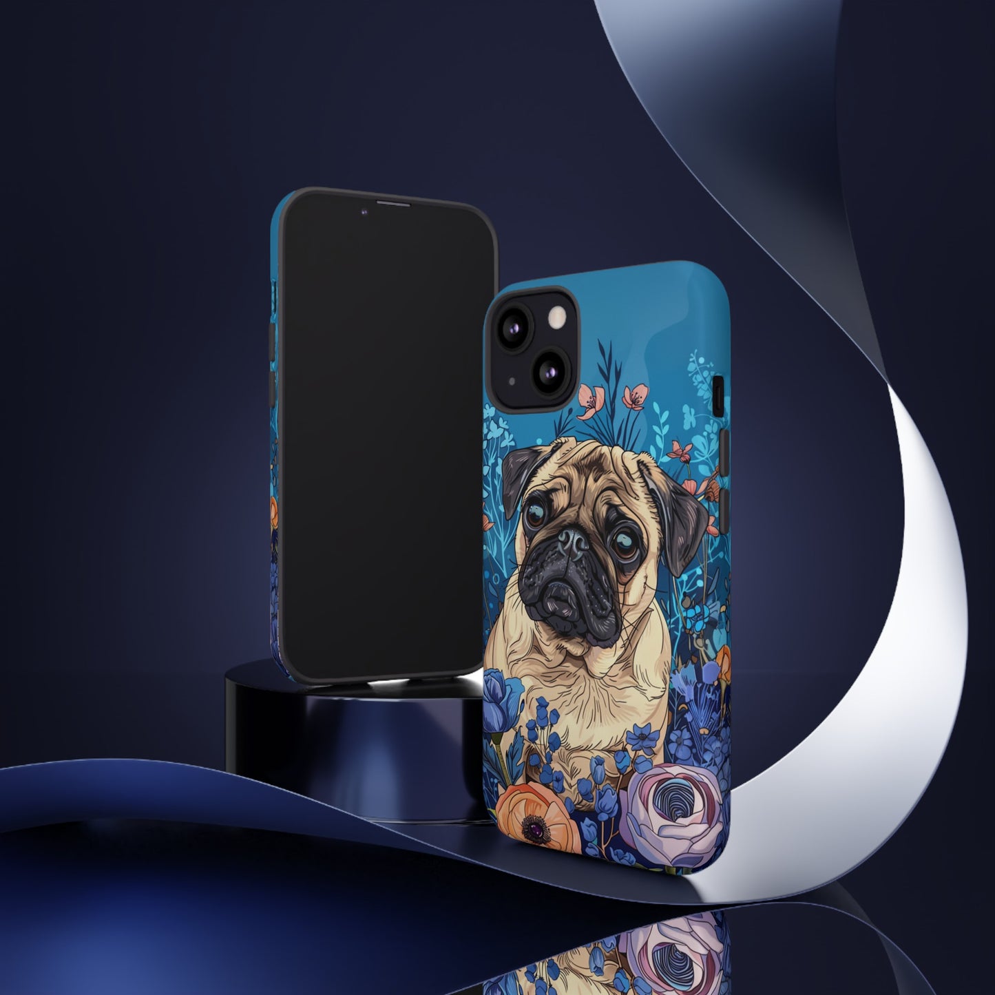 Cute Pug Dog Blue Floral Design Phone Case