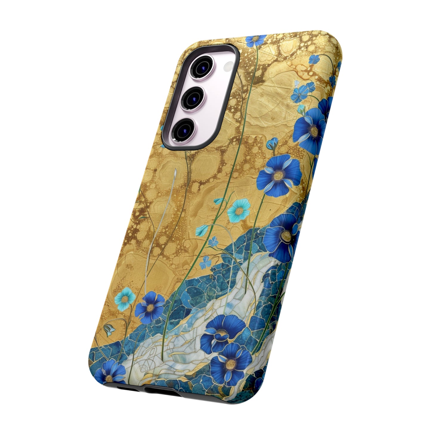 Forget Me Nots Gold Color Splash Floral Design Phone Case