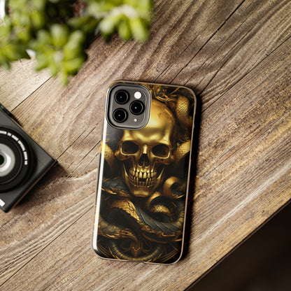 iPhone 14 Case Dark Elegance: Gold Skulls and Snakes Tough iPhone Case | An Edgy Goth Delight