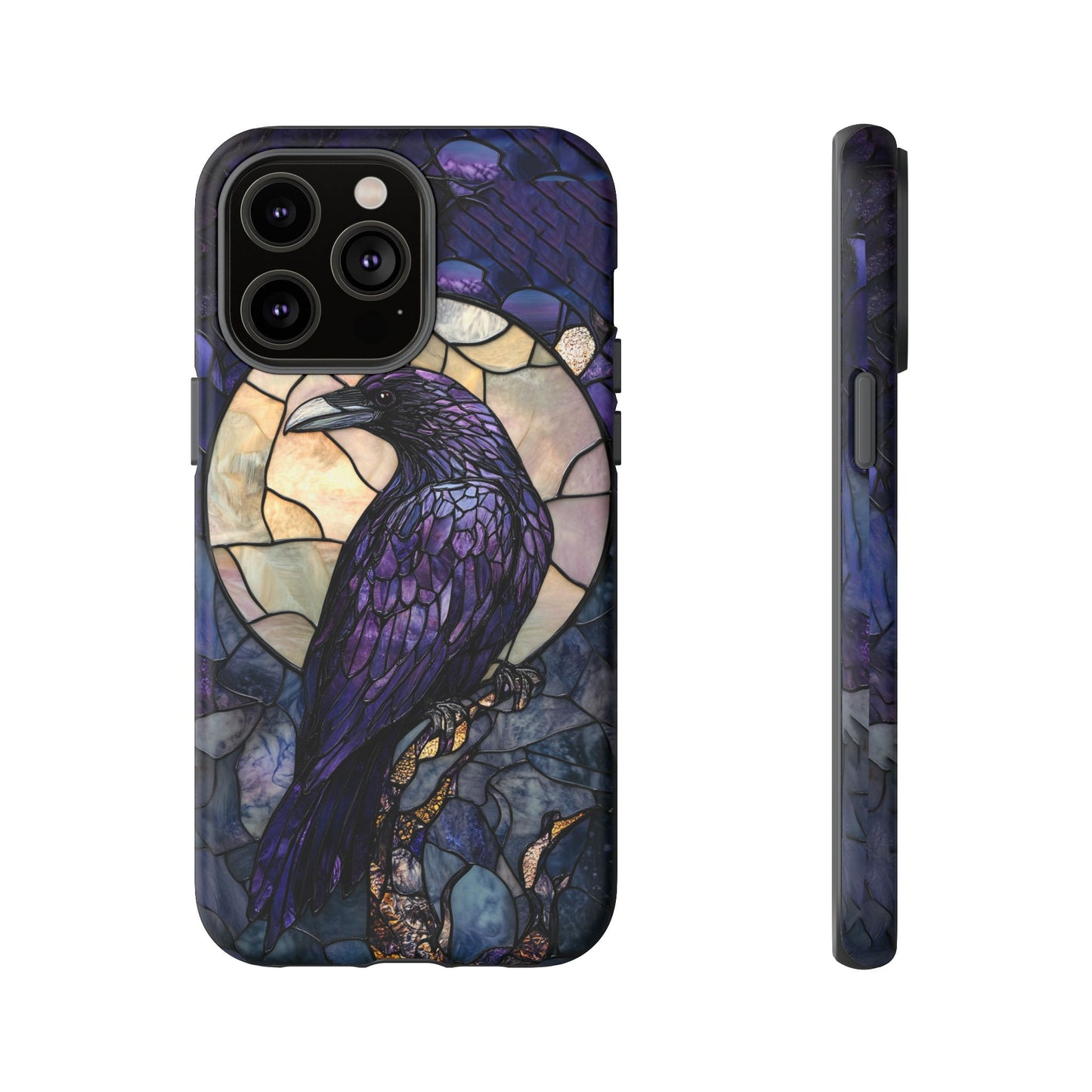 Halloween Phone Case Purple Raven Stained Glass Style Spooky Moon Phone Cover