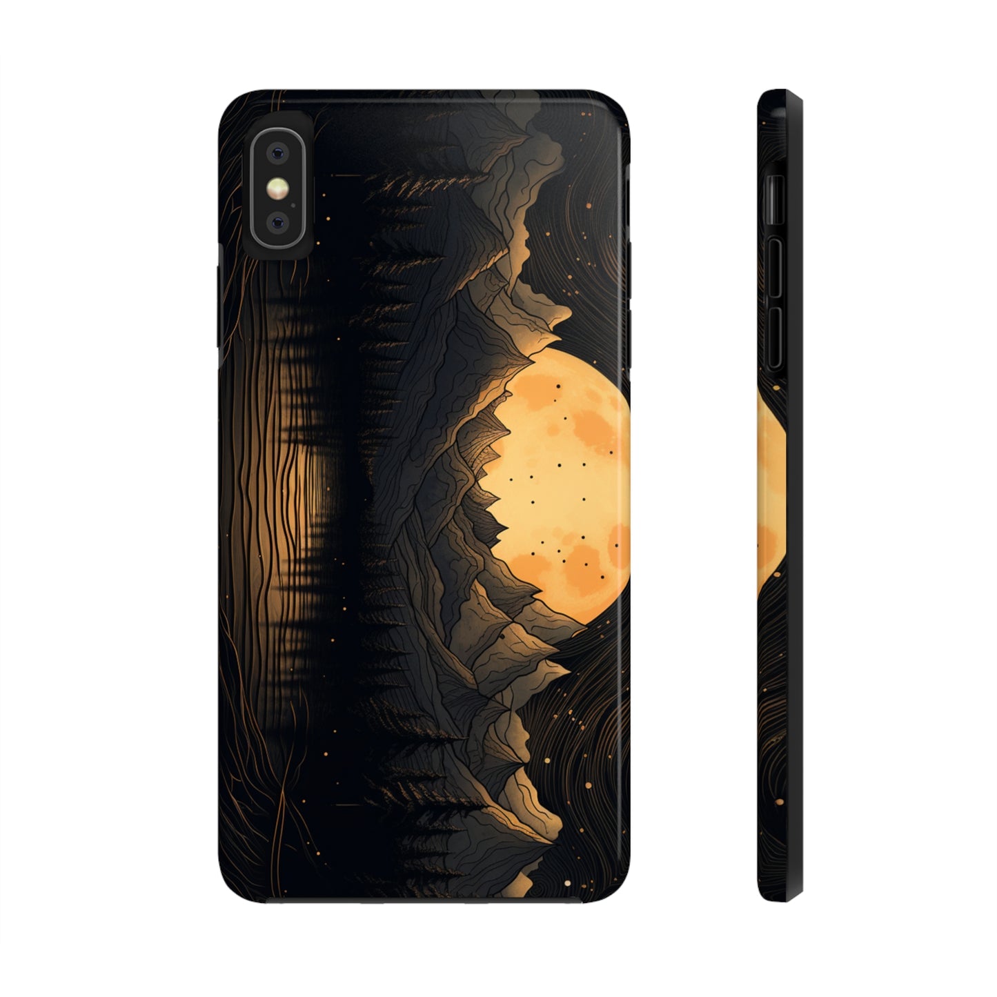 Abstract Landscape Black and Gold Mountains iPhone Case | Embrace the Mystical Full Moon