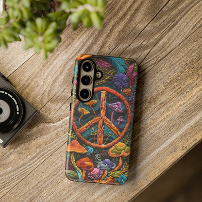 Embroidery Style Magic Mushrooms and Peace Sign Phone Case