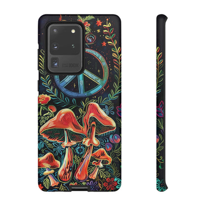 Embroidery Style Magic Mushrooms and Peace Sign Phone Case