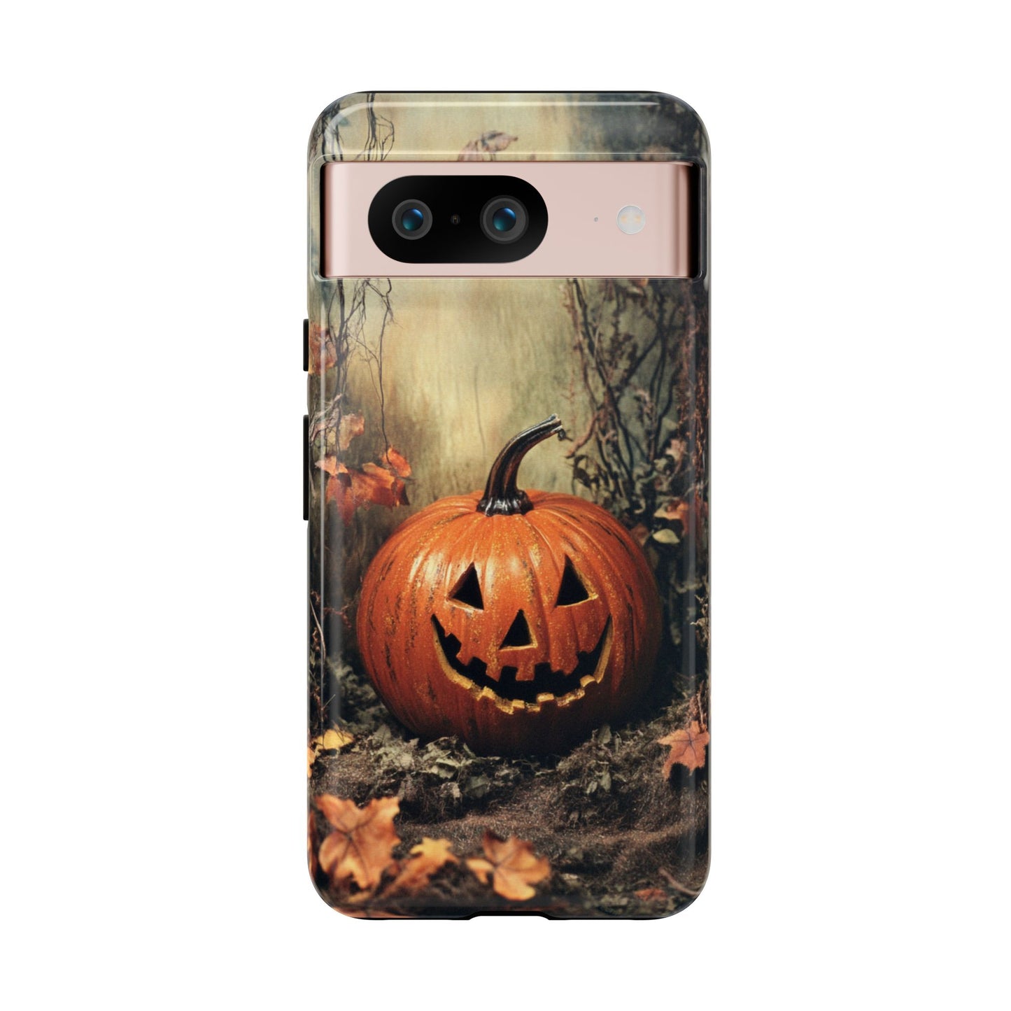 Google Pixel cases with jack-o'-lantern art