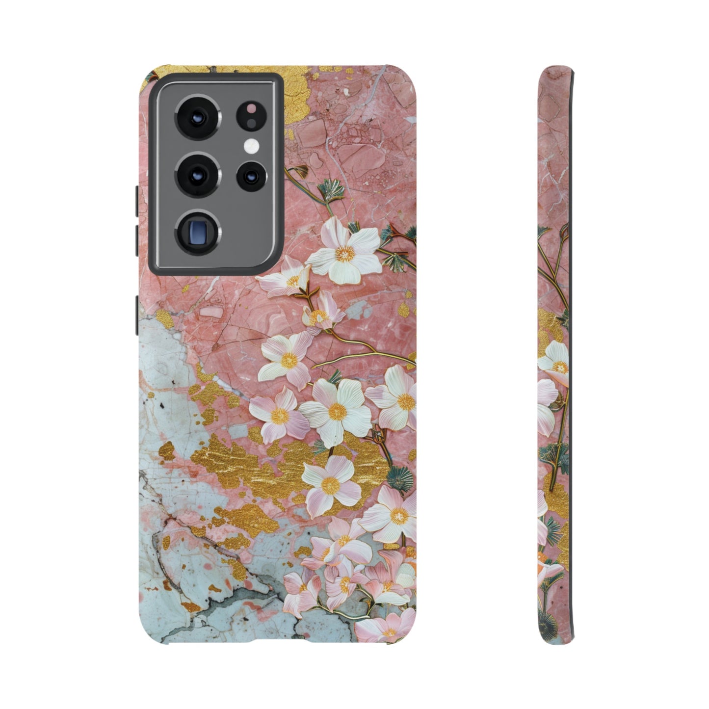 Pink Forget Me Nots Gold Floral Phone Case