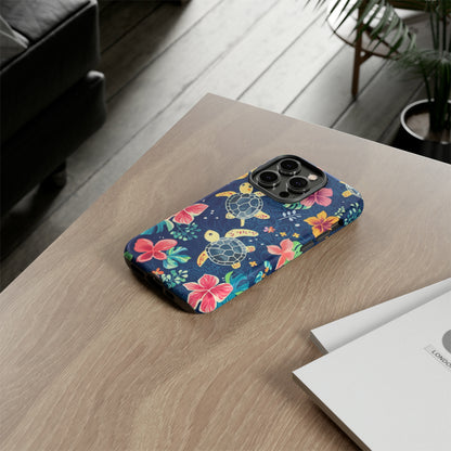 Undersea Floral Blue Sea Turtle Phone Case