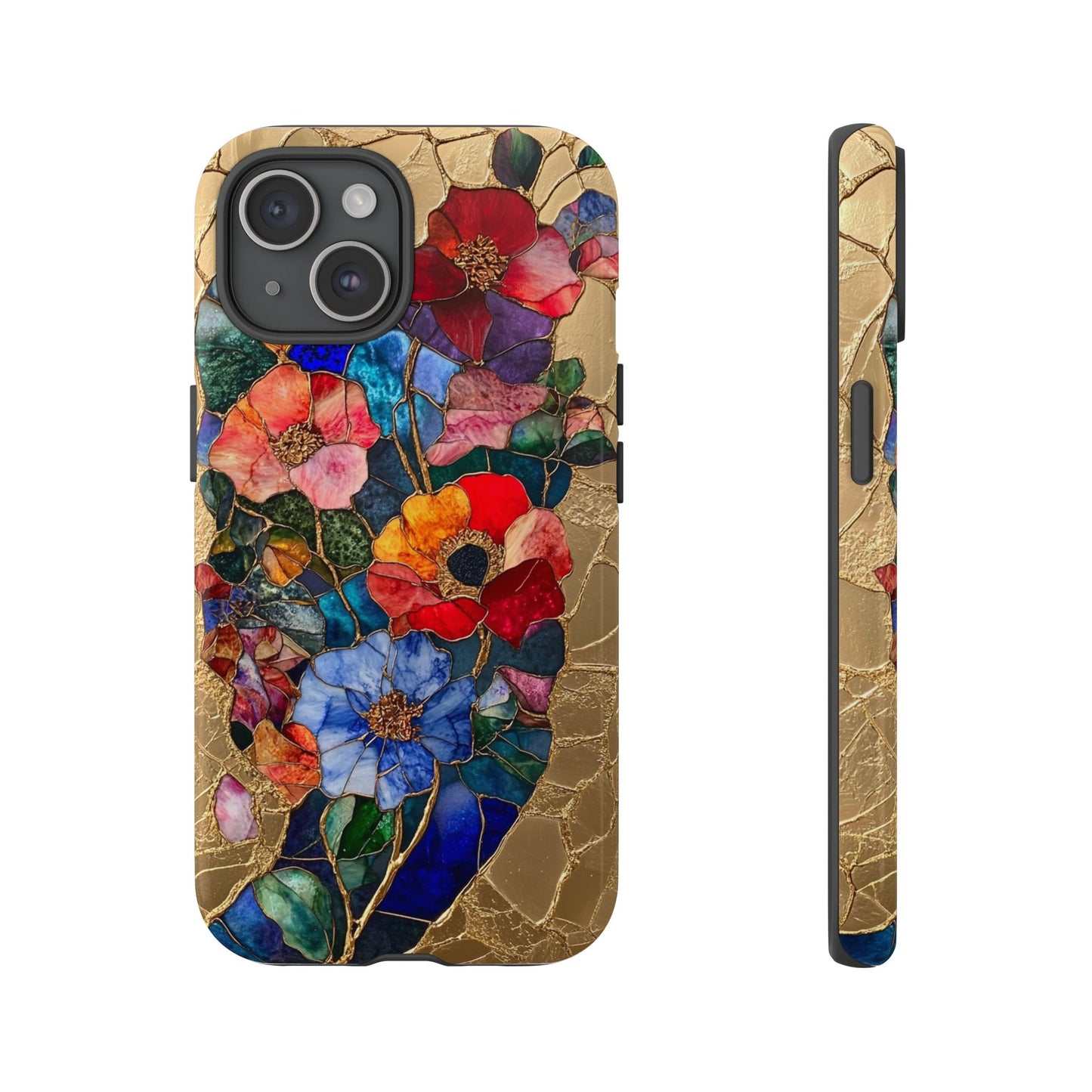 Stained Glass Style Floral Aesthetic Gold Inlay Japanese Art Phone Case