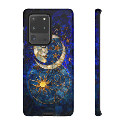 Celestial Stained Glass Moon and Stars Phone Case, Night Sky iPhone 15 Case