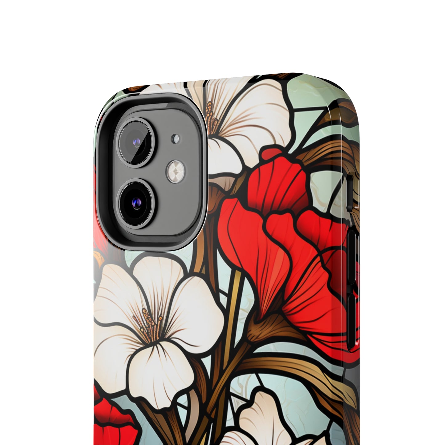 Red and White Floral Stained Glass iPhone Case