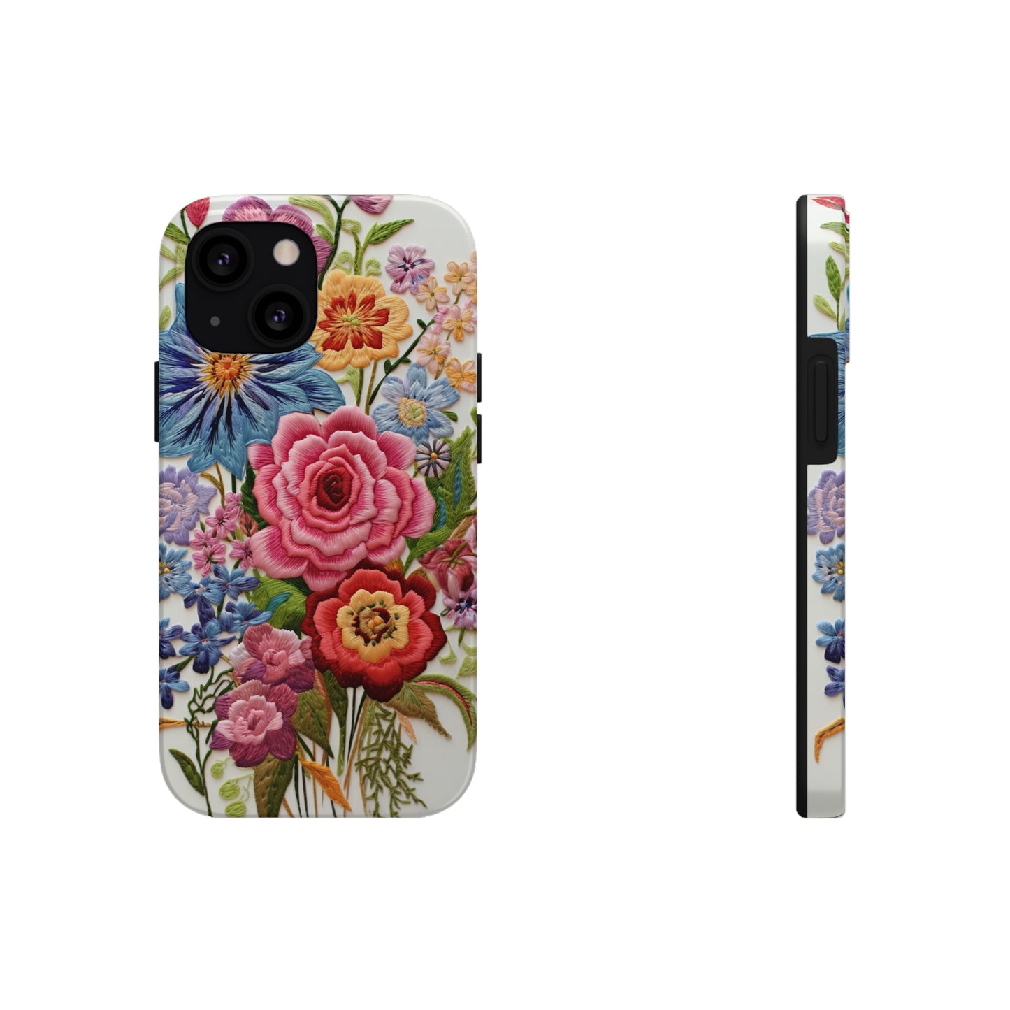 Embroidery Style Floral Aesthetic Flowers in Retro Vintage Tough Case iPhone Case