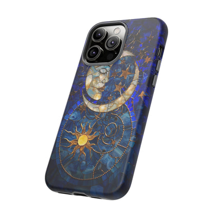 Celestial Stained Glass Moon and Stars Phone Case, Night Sky iPhone 15 Case