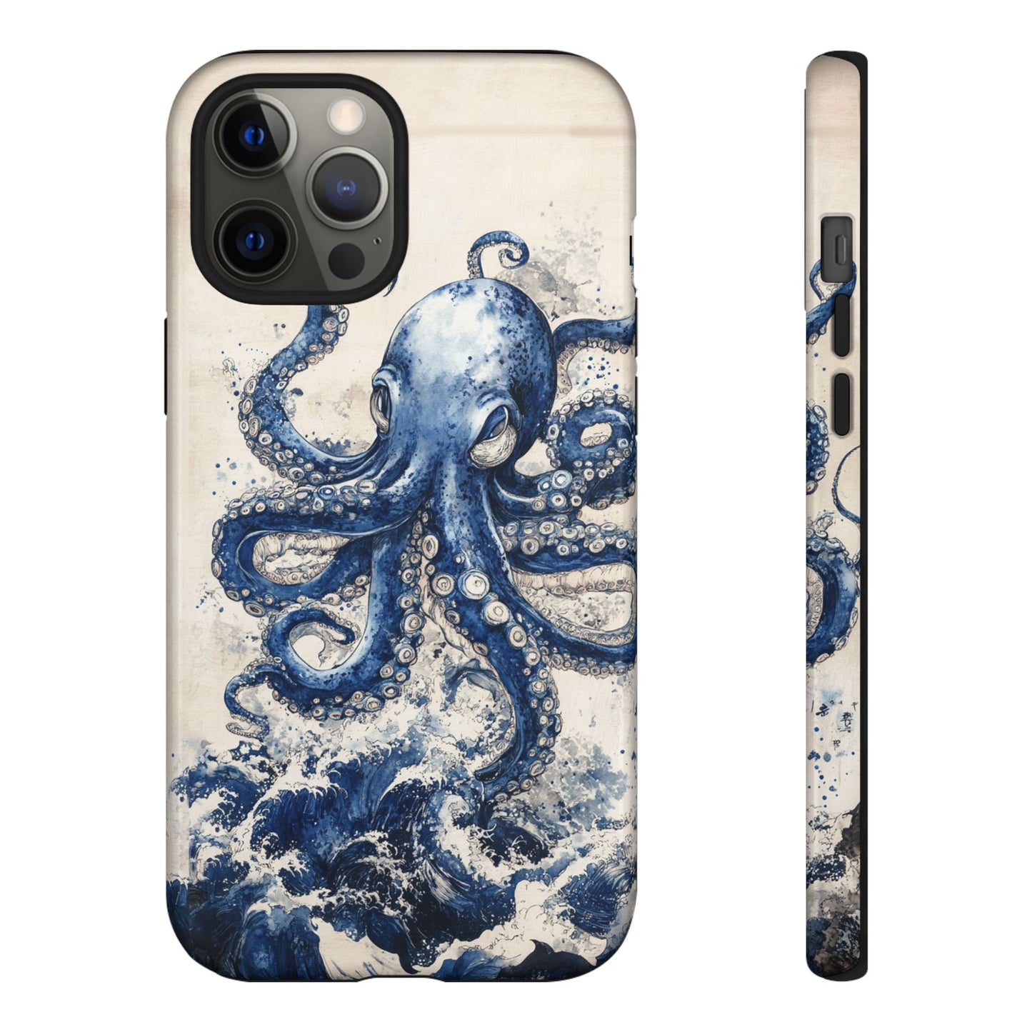 Vintage Japanese Art Style Blue Octopus and Waves Phone Cover