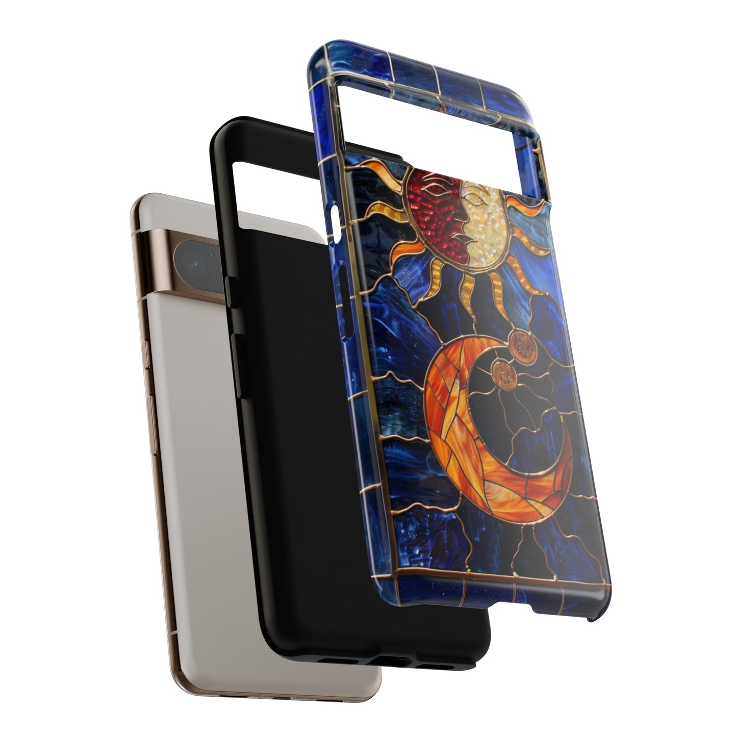 Celestial Stained Glass Moon and Stars iPhone 15 Case