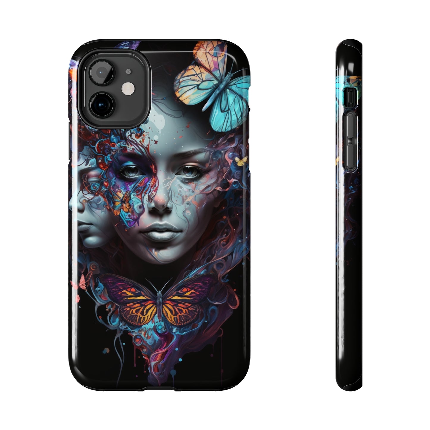 Synthwave Butterfly Girl Trippy Fantasy Art iPhone Case | Embrace the Futuristic Vibe with Whimsical Artistry