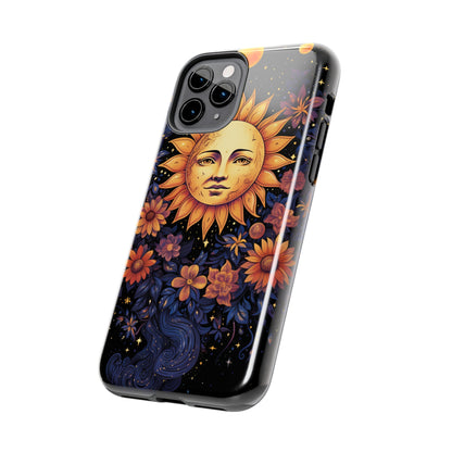 Cosmic Blooms: Floral Sun, Moon & Stars iPhone Case - Where Celestial Meets Botanical