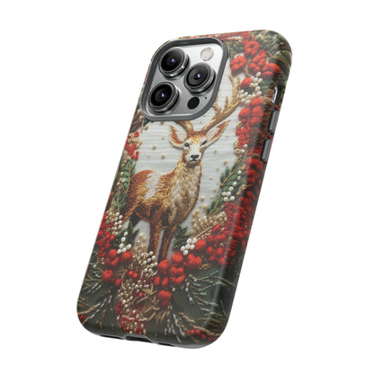 Embroidery Christmas Deer Floral Phone Case