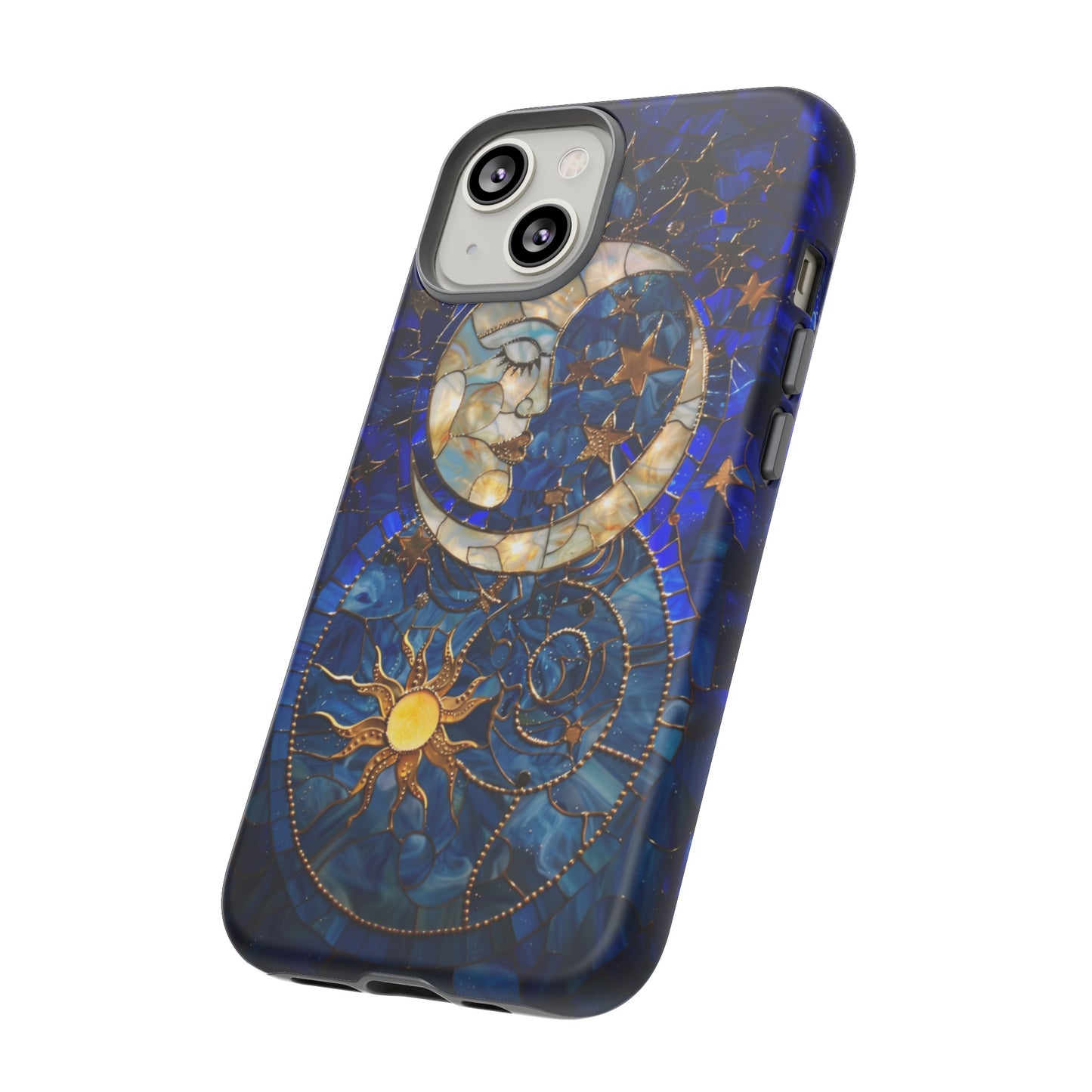 Celestial Stained Glass Moon and Stars Phone Case, Night Sky iPhone 15 Case