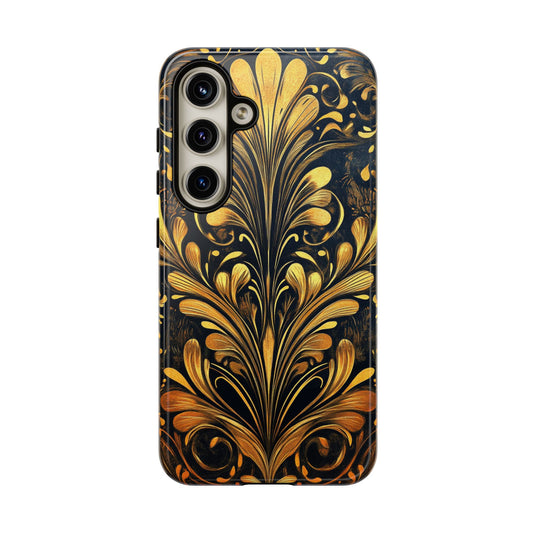 Gold Floral Art Deco White Marble Phone Case