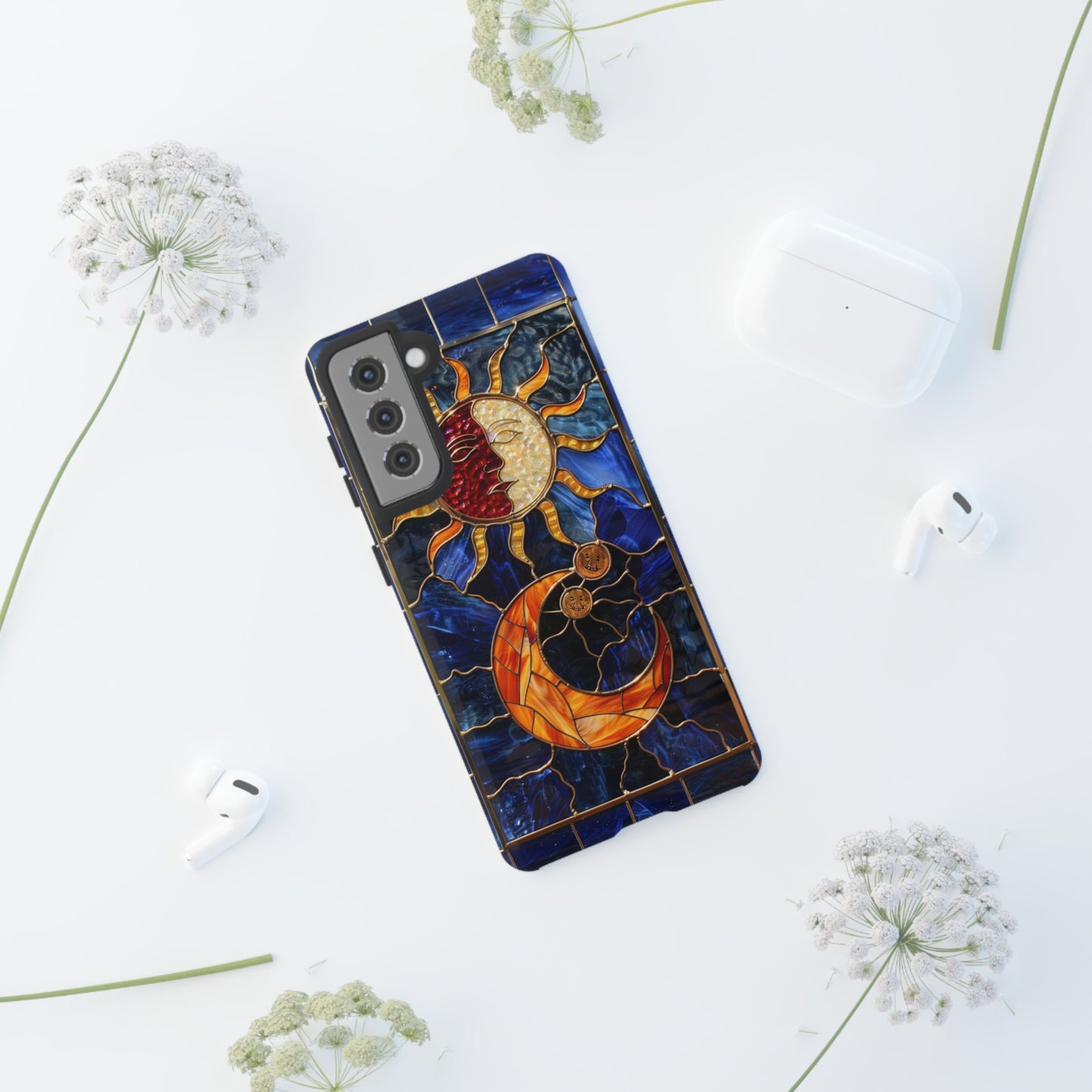 Celestial Stained Glass Moon and Stars iPhone 15 Case