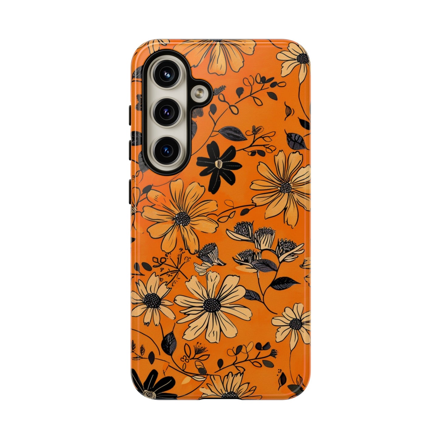 Orange floral phone case for iPhone 15 with summer flower design