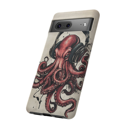 Retro Style Japanese Octopus Listening to Headphones Phone Cover