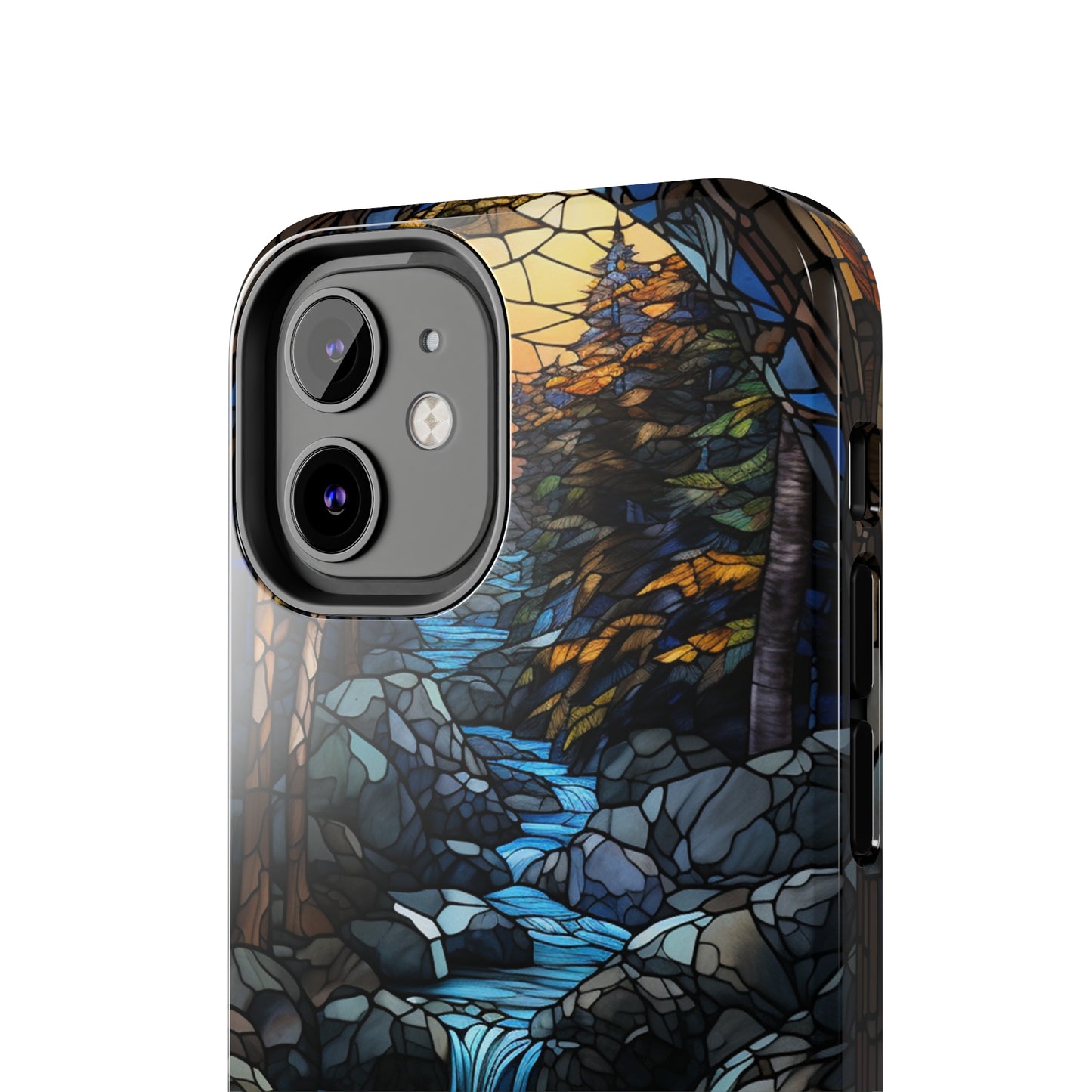 Stained Glass Stone Bridge and River Phone Case: Art Nouveau Floral Design | Bohemian Elegance Compatible with iPhone 14 Pro Max