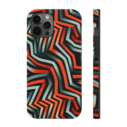 Abstract Wave Pattern Black, Blue, and Orange Psychedelic Tough iPhone Case | Embrace Vibrant Style and Reliable Protection