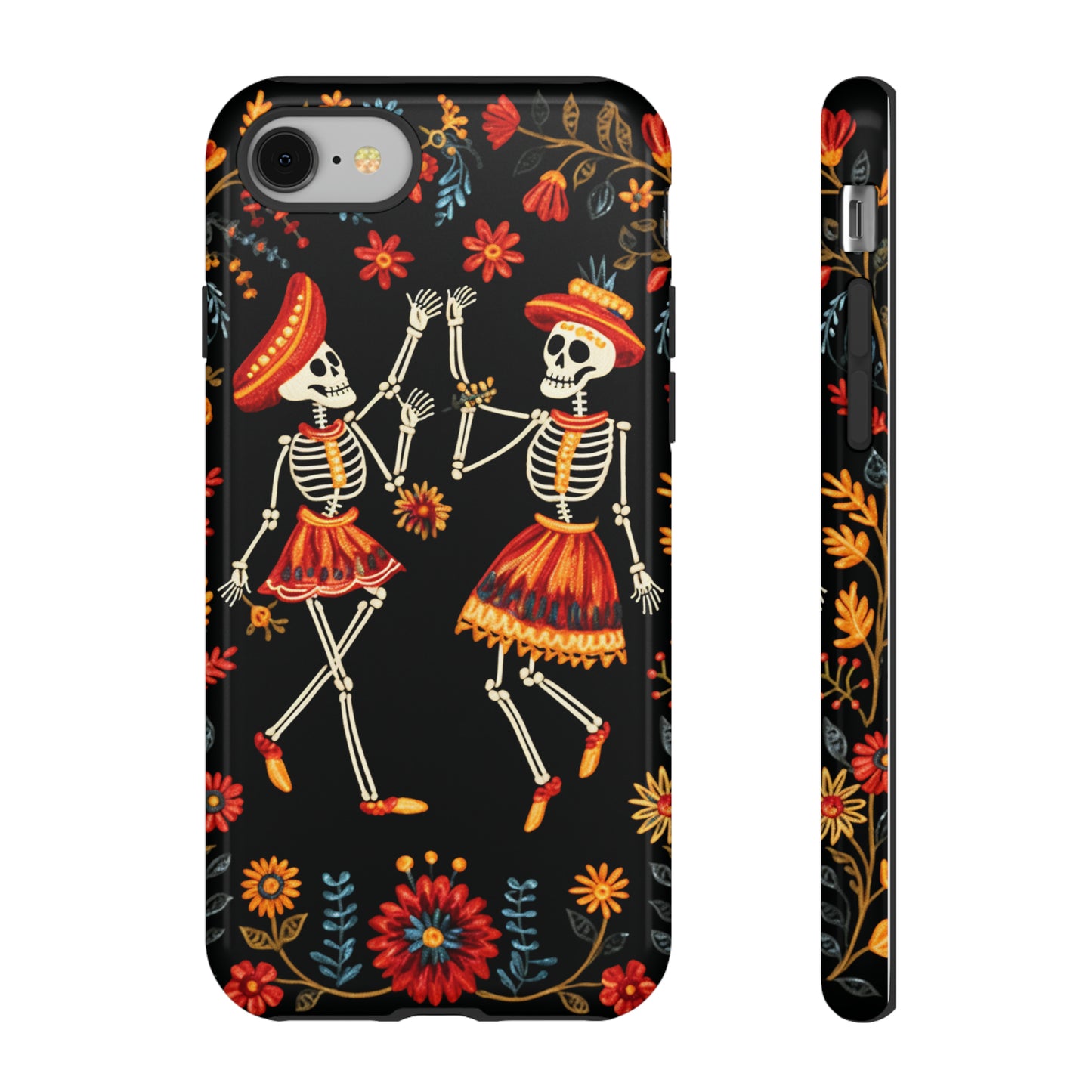 Dead Can Dance, iPhone 15 case, Floral Embroidery Skeletons | Whimsical Dance of the Departed for Google Pixel, iPhone & Samsung Galaxy