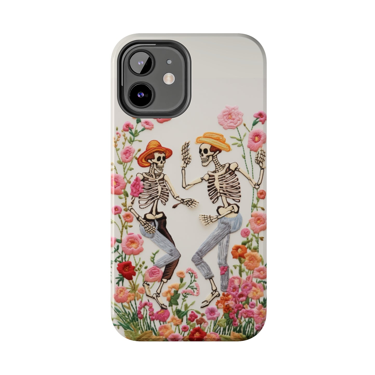 Dancing Halloween Skeletons Embroidery iPhone Case | iPhone X to iPhone 14 Pro Max