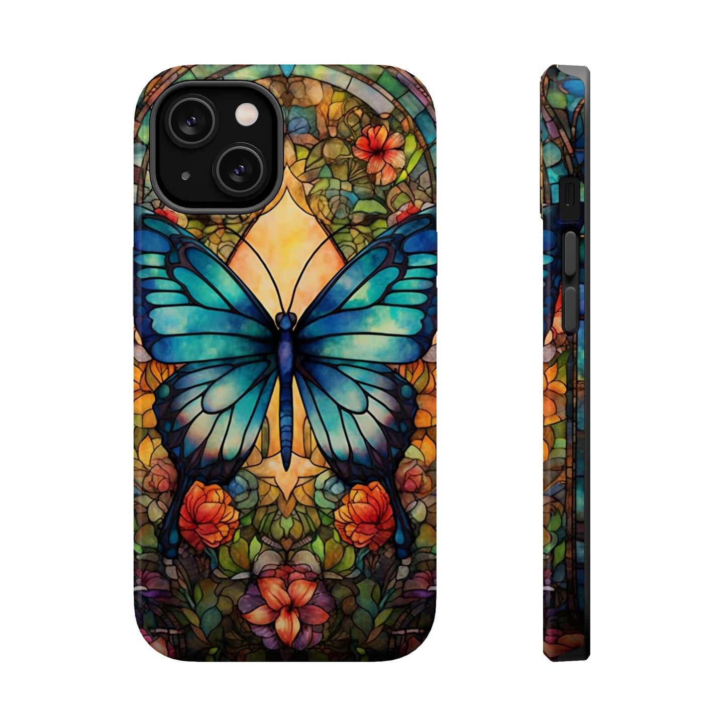 Butterfly Stained Glass MagSafe iPhone Case | Floral Aesthetic Art Retro Phone Tough Case iPhone 14 Plus 13 12 7 8 SE Hippie Boho Style