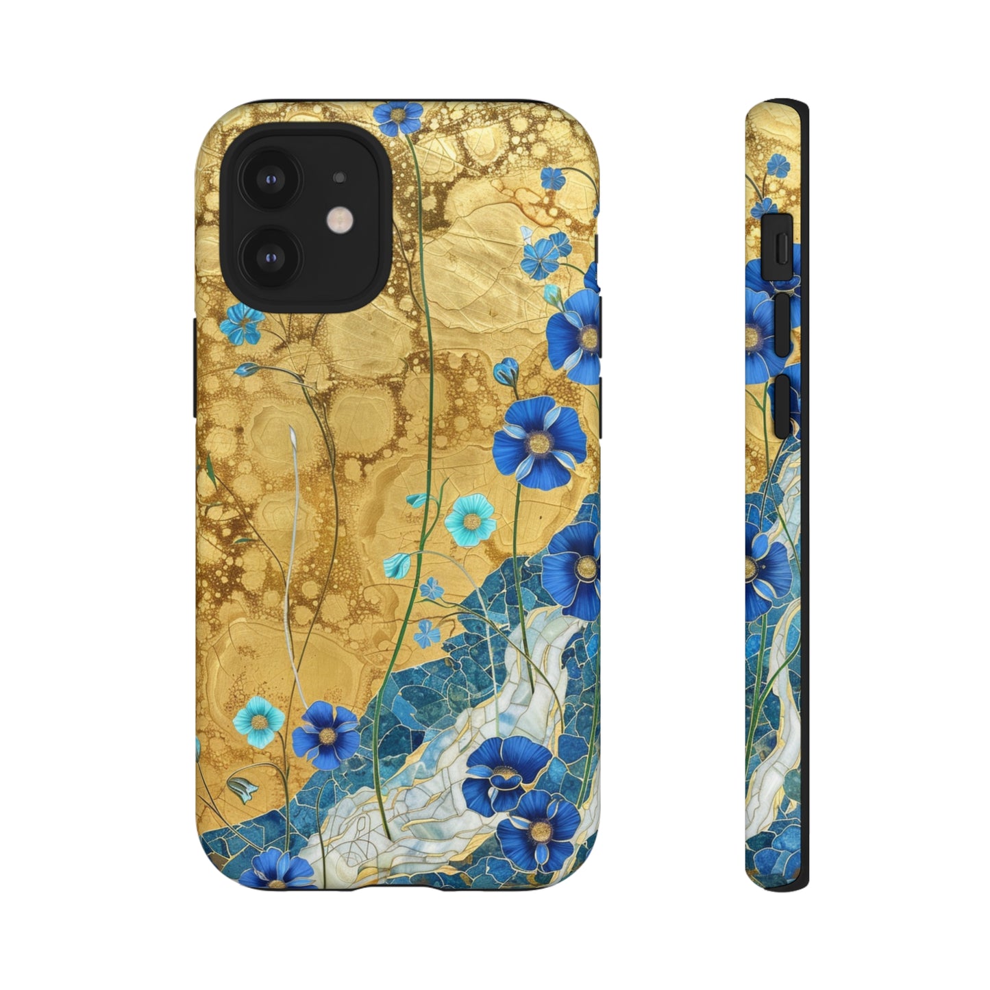 Forget Me Nots Gold Color Splash Floral Design Phone Case