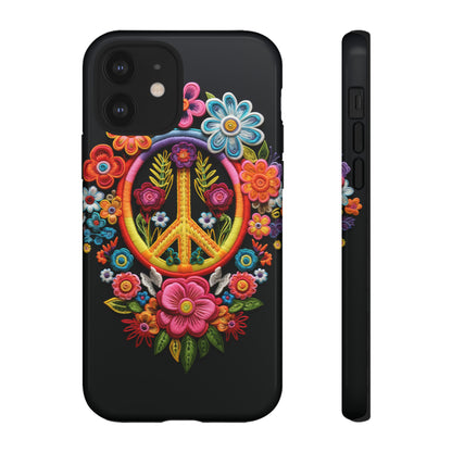 Peace Sign Embroidery Floral Hippie Style Phone Case