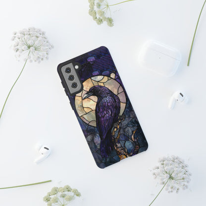 Halloween Phone Case Purple Raven Stained Glass Style Spooky Moon Phone Cover