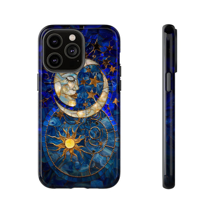 Celestial Stained Glass Moon and Stars Phone Case, Night Sky iPhone 15 Case