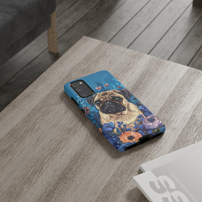 Cute Pug Dog Blue Floral Design Phone Case