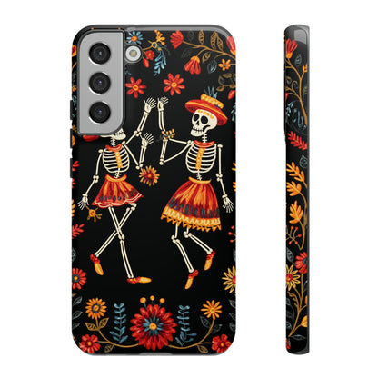 Dead Can Dance, iPhone 15 case, Floral Embroidery Skeletons | Whimsical Dance of the Departed for Google Pixel, iPhone & Samsung Galaxy