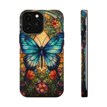 Butterfly Stained Glass MagSafe iPhone Case | Floral Aesthetic Art Retro Phone Tough Case iPhone 14 Plus 13 12 7 8 SE Hippie Boho Style