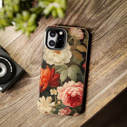 Vintage Floral Aesthetic Phone Tough Case | Antique Elegance for iPhone 11, 12, 13, 14