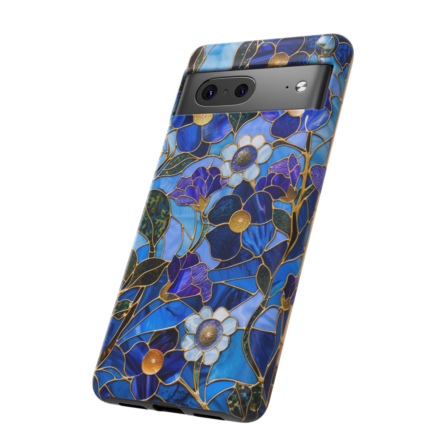 Blue Floral Stained Glass Gold Inlay Wild Flowers Phone Case