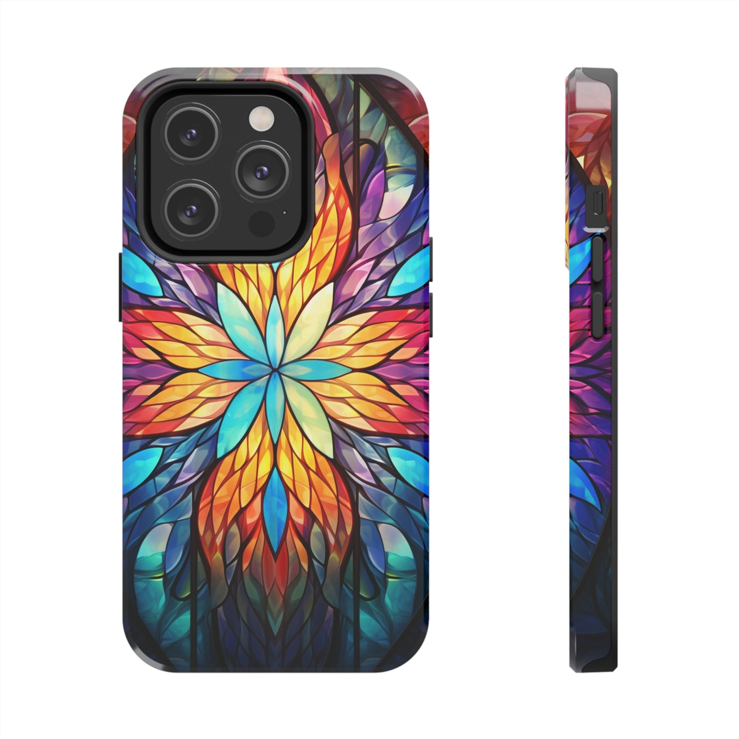 Stained Glass Tough iPhone Case | Trippy Psychedelic Colorful Flowers Floral Aesthetic Retro iPhone 14 Plus 13 12 7 8 Se Trendy Hippie Boho