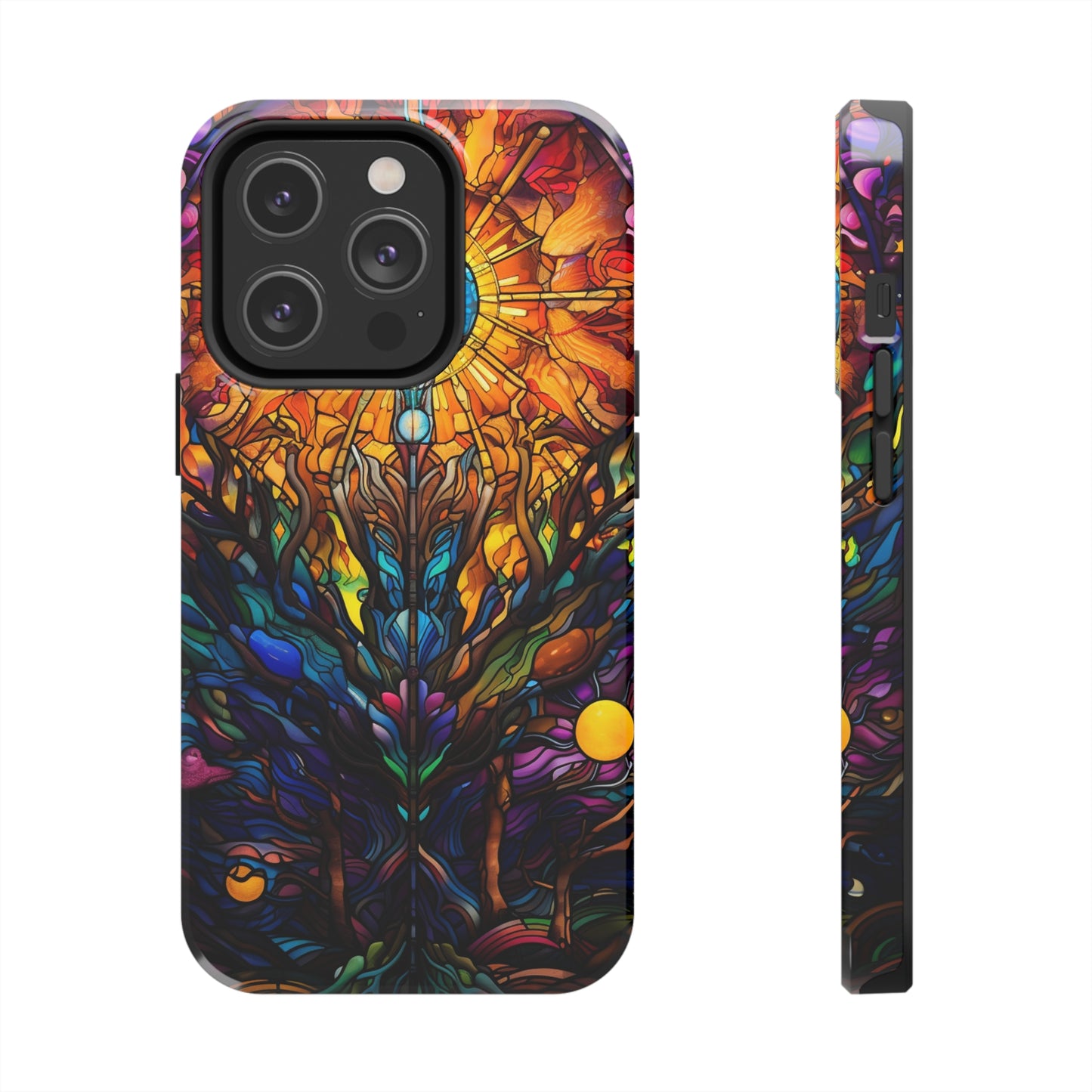 Stained Glass Tough iPhone Case | Trippy Psychedelic Colorful Flowers Floral Aesthetic Retro iPhone 14 Plus 13 12 7 8 Se Trendy Hippie Boho