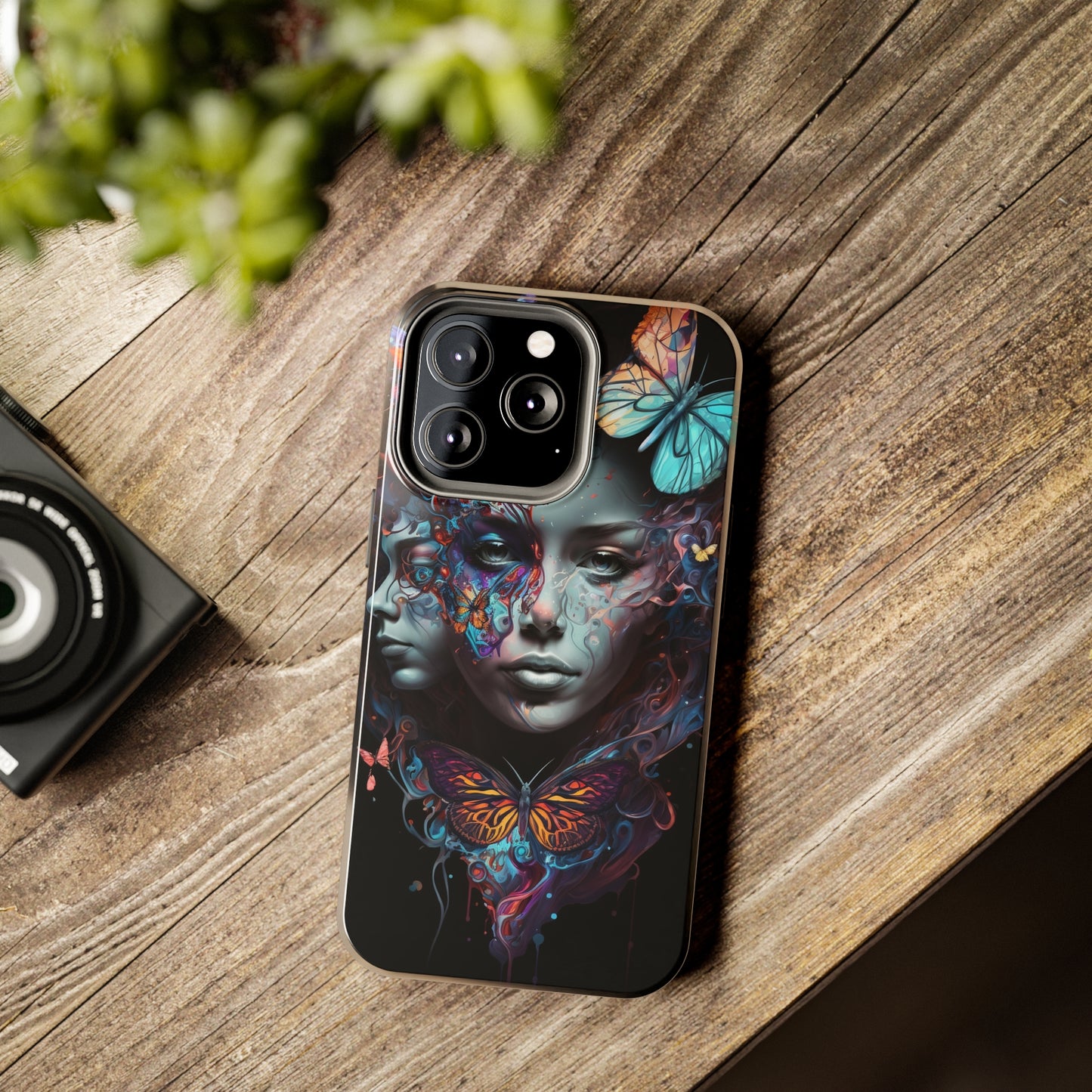 Synthwave Butterfly Girl Trippy Fantasy Art iPhone Case | Embrace the Futuristic Vibe with Whimsical Artistry