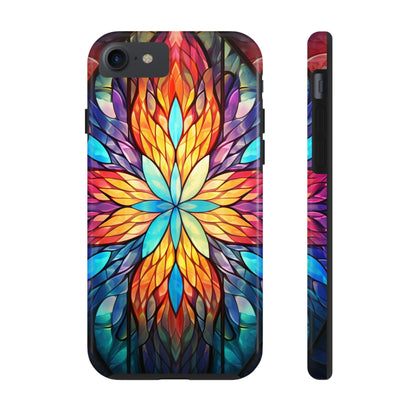 Stained Glass Tough iPhone Case | Trippy Psychedelic Colorful Flowers Floral Aesthetic Retro iPhone 14 Plus 13 12 7 8 Se Trendy Hippie Boho